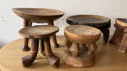 Colección de taburetes antiguos bamileke Oromo Senufo de África 