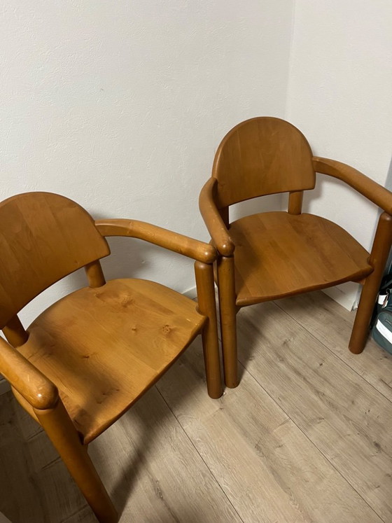 Image 1 of Ensemble de 6 chaises de salle à manger en hêtre massif, signées Rainer Daumiller, années 1970/1980