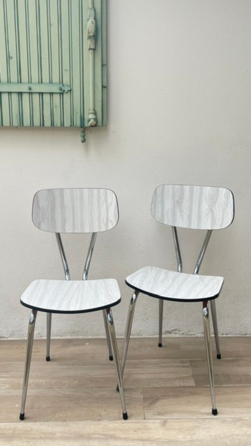 Coppia di sedie vintage in formica – eetkamerstoelen, Metal