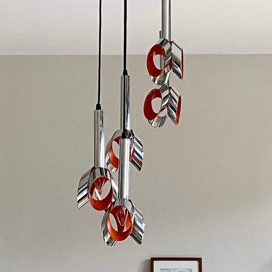 Image 1 of Suspension cascade en acier inox lustre 1970 Raak 