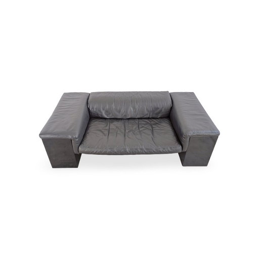Knoll Brigadier Zweisitzer Leder schwarz Cini Boeri flache Lehne – 2 zitsbanken, Leather, Wood (photo 2 of 12)