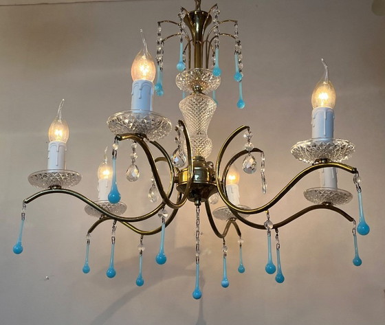 Image 1 of opaline azure blue teardrop chandelier