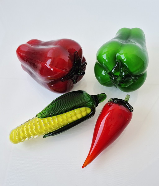 4 glass sculptures "Vegetables" in Murano style
