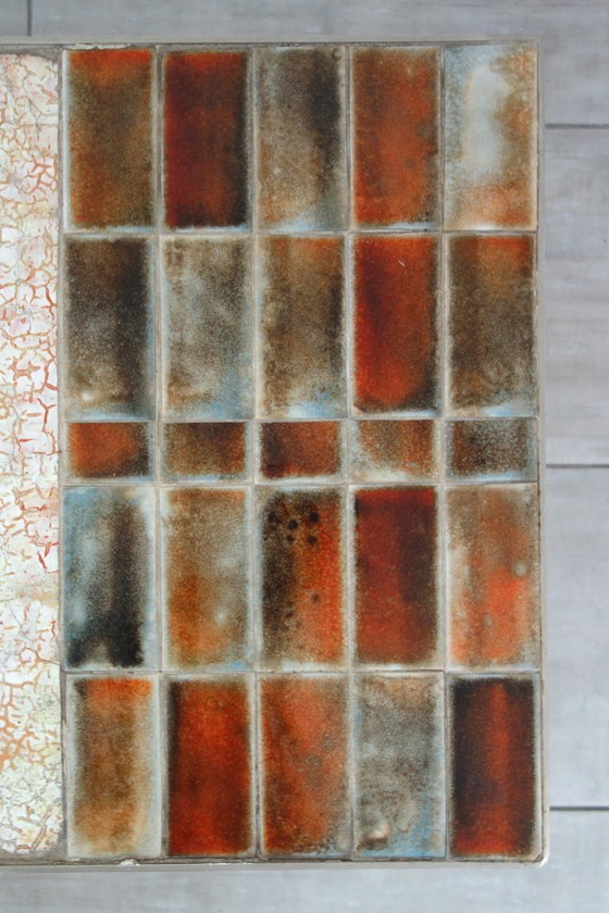 Image 1 of Tavolino Jean Gregorieff per Roche Bobois in ceramica e acciaio spazzolato 60 70