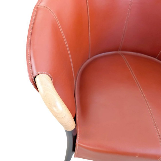 Giorgetti Progetti Chair Umberto Asnago Cognac Brown Leather, Armchairs, Wood, Red (photo 8 of 9)