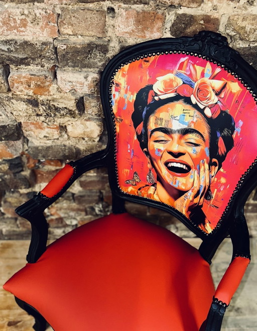 Fauteuil Louis XV vintage unique – Frida Kahlo Pop Art – Wood, Skai (photo 2 of 11)