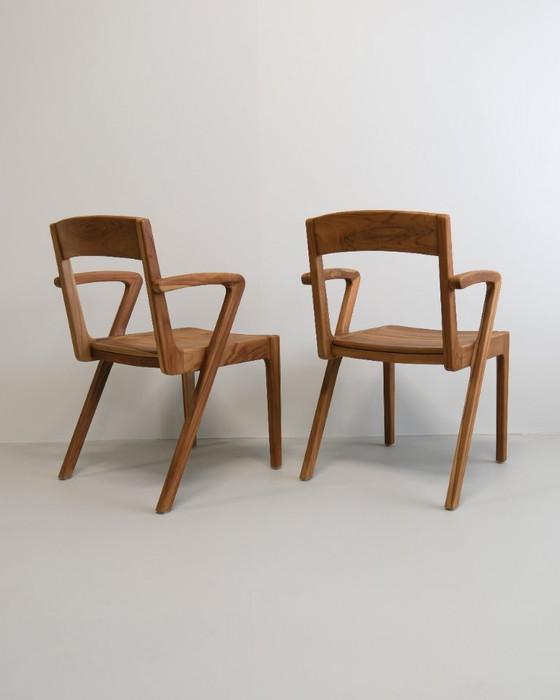 Image 1 of Set of 6 - Handmade Dining Chairs – Stackable in pairs
