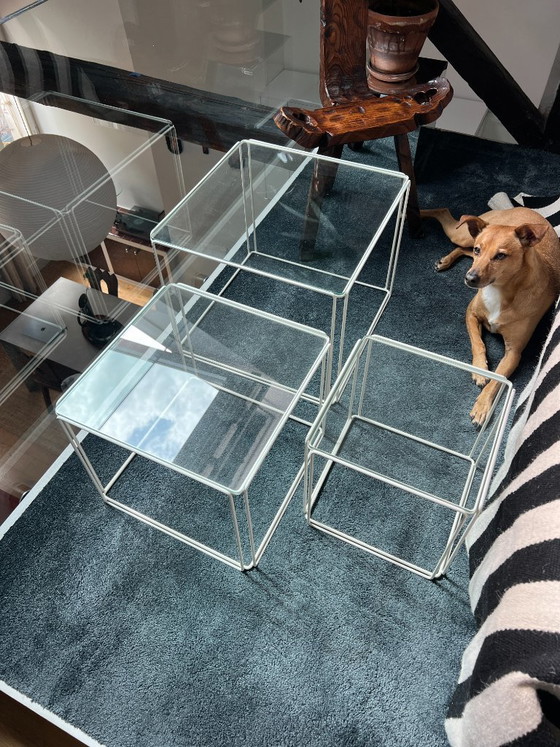 Image 1 of 3 nesting tables by Max Sauze for Isocèle – 1970s – white metal & glass