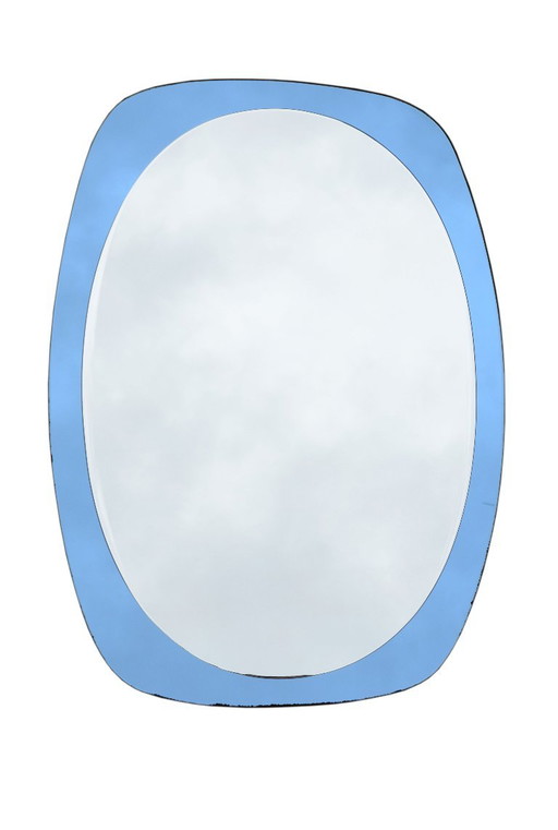 Ovale blauwe spiegel, 59x79 cm, toegeschreven aan Fontana Arte, 1970 – Glass