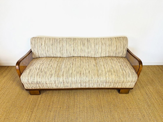 Image 1 of Vintage Art Deco woonkamerset van gebogen hout en riet, 1950, set van 3