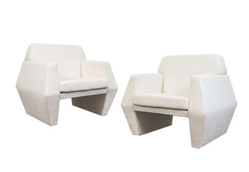 Geometrische vintage fauteuils van Lfm, Polen, jaren 70, set van 2