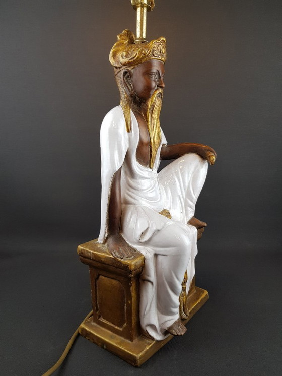 Image 1 of Vintage Mid-Century Ugo Zaccagnini Terracotta Table Lamp, Kwanyin Figure, Italian Pottery, 1950s/1960s