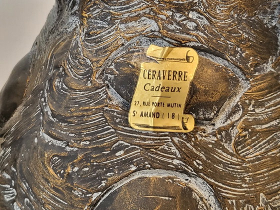 Image 1 of PAIR OF VINTAGE 1960S VASES, CERAVERRE, GILDED MOIRED CERAMIC, 1960S