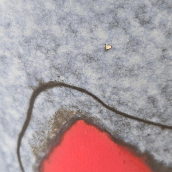 Image 1 of IMPORTANT VINTAGE 1950 VASE WITH 2 HANDLES, RED & YELLOW CERAMIC, 50S ROCKABILLY