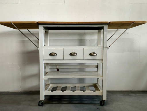 Carrello da cucina retrò, tavolo da lavoro da cucina "a doppia ala"