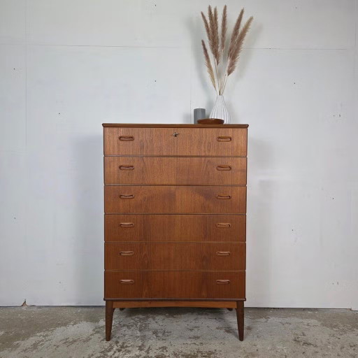 Vintage dänische Kommode, Omann Jun, 6 Schubladen, Teak 60er Jahre