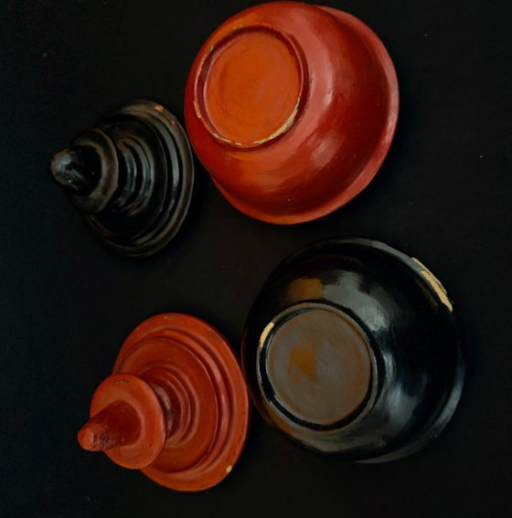 Two Burmese Alms Bowls, Burmese Lacquerware, Decorative Objects, Bamboo, Black, Aziatisch (photo 8 of 13)