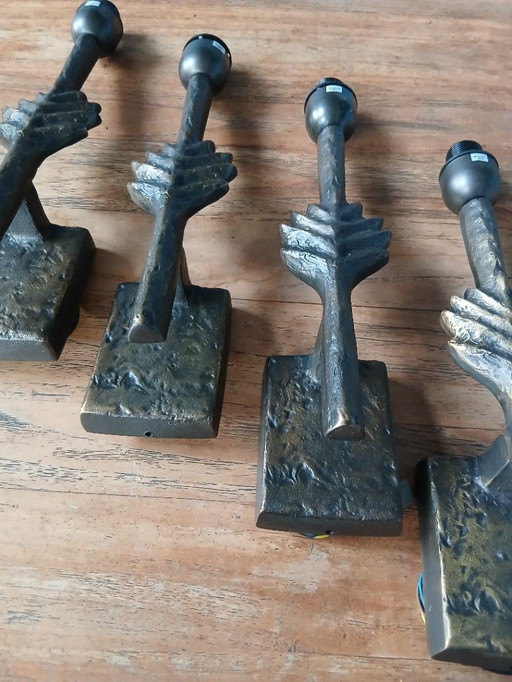 Rari e unici 2 o 4 applique da parete in bronzo con motivo a foglia di pianta di Lucien Gau, modello Folio