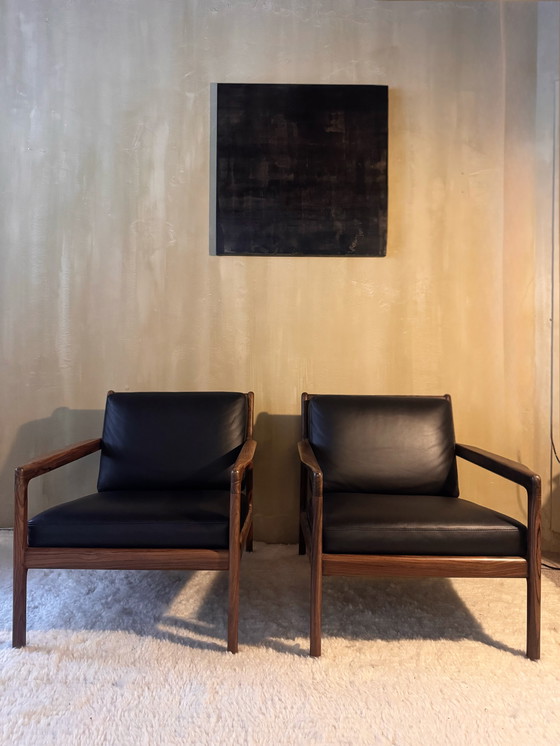 Image 1 of 2x Etnicraft Jack fauteuil zwart leer