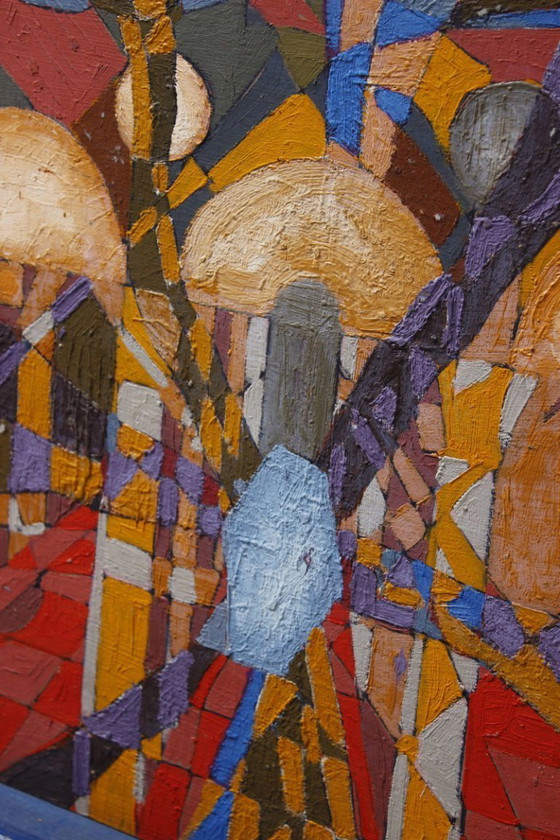 Image 1 of Jean Besnard (1922-2007) Huile sur carton abstraction géométrique Op Art 1981