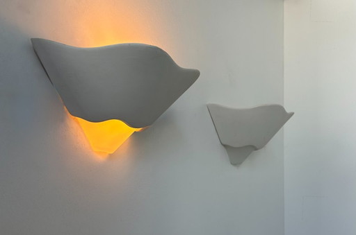 Pair of sconces in plaster and sandblasted glass, France 1970