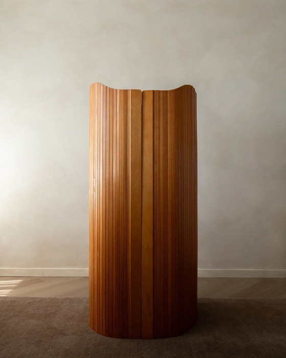 Image 1 of Vintage French Art Deco Pine Tambour Room Divider by Jomain Baumann for Baumann, 1930s