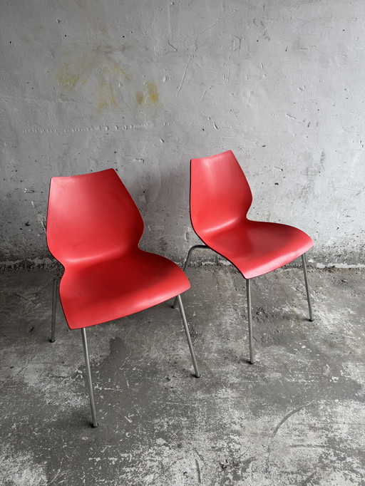 Pair of Red “Maui” Chairs by Vico Magistretti for Kartell – Italian Design