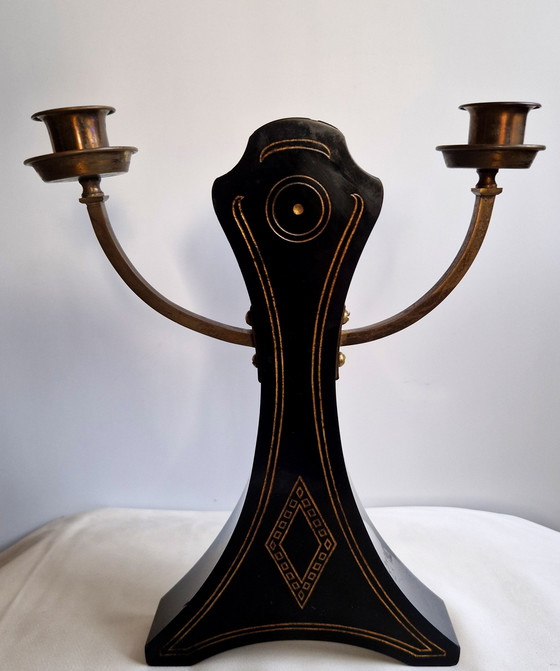 Image 1 of Candelieri in marmo Art Déco con accenti dorati