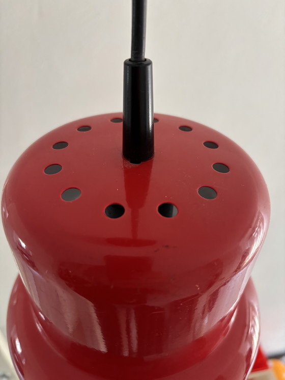 Image 1 of Small Red Metal Poker Pendant Lamp by Jo Hammerborg for Fog and Mørup, Denmark, 1970s
