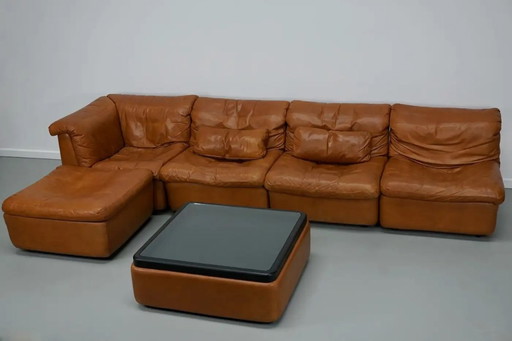 Vintage Cognac Leather Modular Corner Sofa by Rolf Benz, Germany 1970