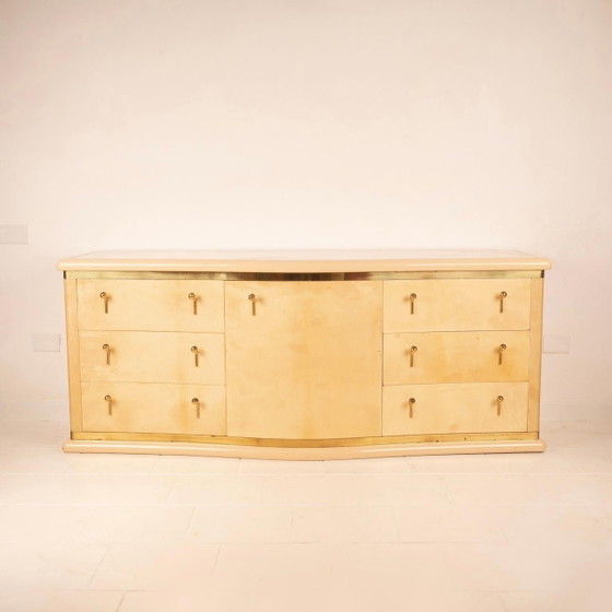 Luciano Frigerio Nettuno Credenza Curva in Pergamena per Frigerio di Desio 1970 – Cassettiere, Brass (photo 9 of 27)