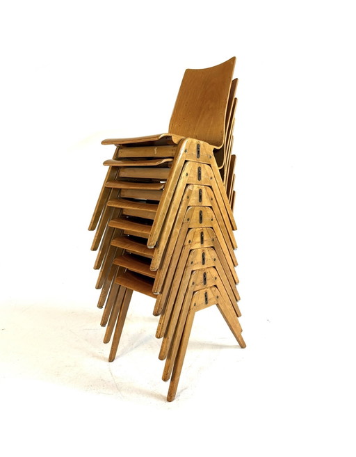 8x vintage plywood eetkamerstoel ‘60