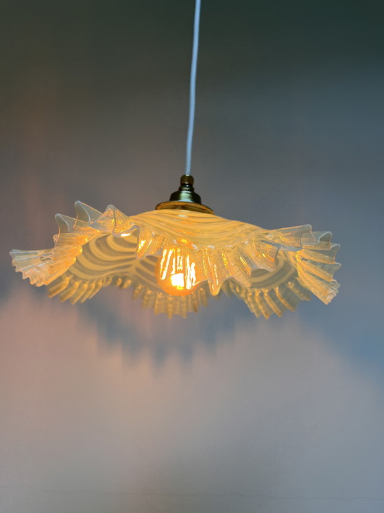 Image 1 of Sfeervolle, lichtgroene vintage hanglamp, vermoedelijk Frans