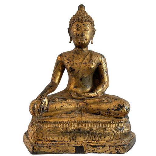 Estatua de Buda Mandalay birmana en bronce con dorado original – Lote 159