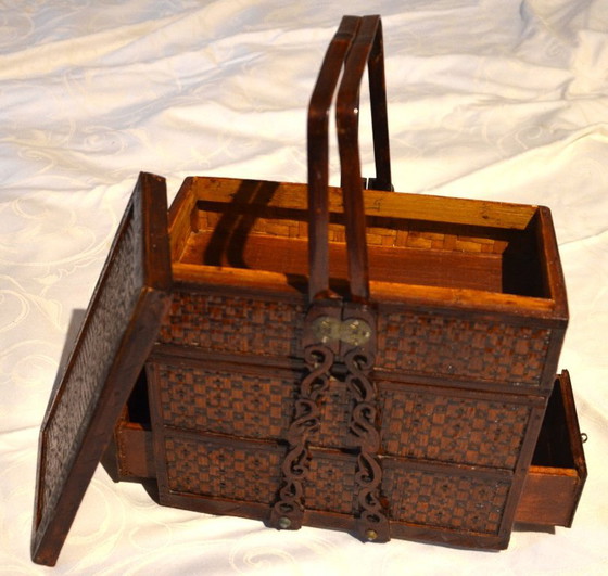 Panier de pique-nique en rotin du XXème siècle, 28x15x23cm – Objets déco, Rattan, Wood (photo 10 of 12)