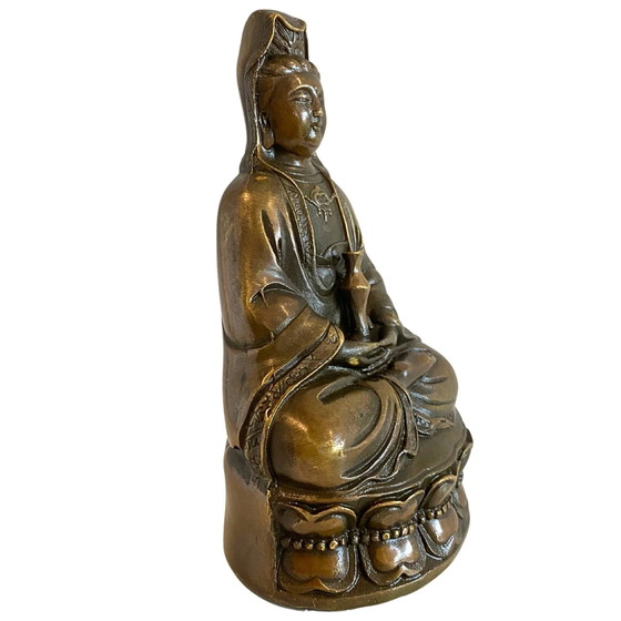 Statue Guanyin en Bronze - Bodhisattva de la Compassion - Marque Xuan De - 9.6cm – Sculptures (photo 2 of 7)