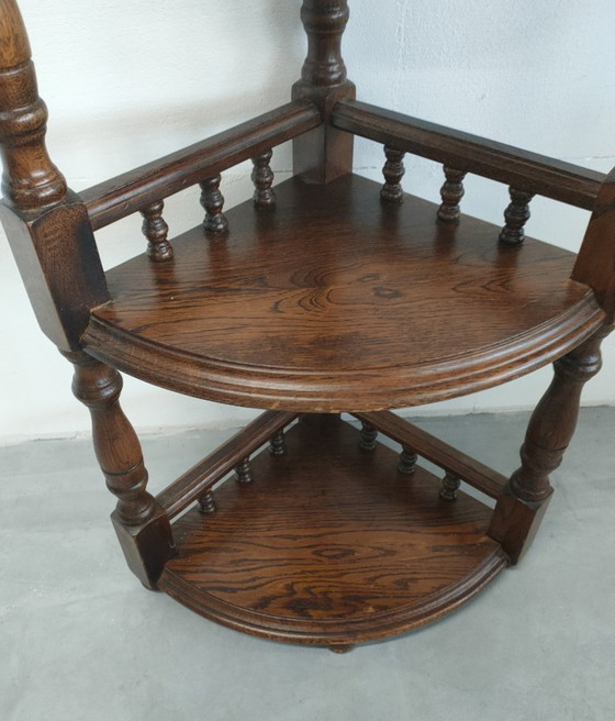 Image 1 of Vintage (Antiek) open hoekmeubel hoekkastje plantentafel/'shelving plant stand' 