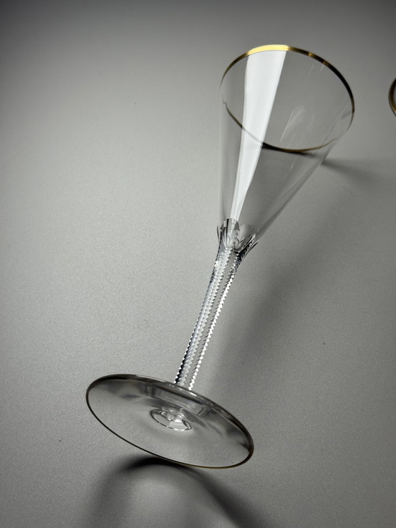 Image 1 of Josephinenhütte “Josephine” Champagne Glasses, Gold Rim, circa 1900 (Set of 6)