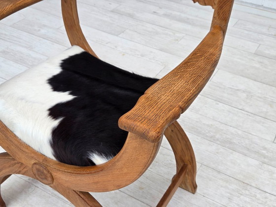 Image 1 of Poltrona danese degli anni '60, completamente rivestita, pelle di mucca, rovere.