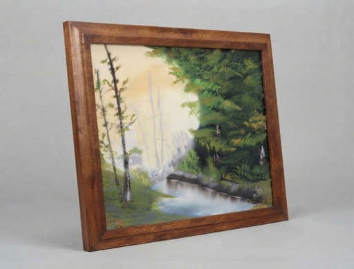 Signiertes Landschaftsbild auf Leinwand – 60 × 50 cm – Waldlandschaft – Top Zustand