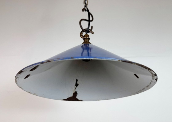 Image 1 of Lampada a sospensione industriale in smalto blu, anni '50