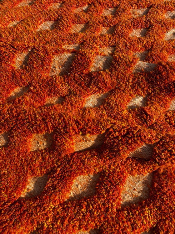 Image 1 of Orange Moroccan wool rug 250x250 cm – Handmade geometric rug – Contemporary Berber carpet – Custom wool area rug – Moroccan Beni