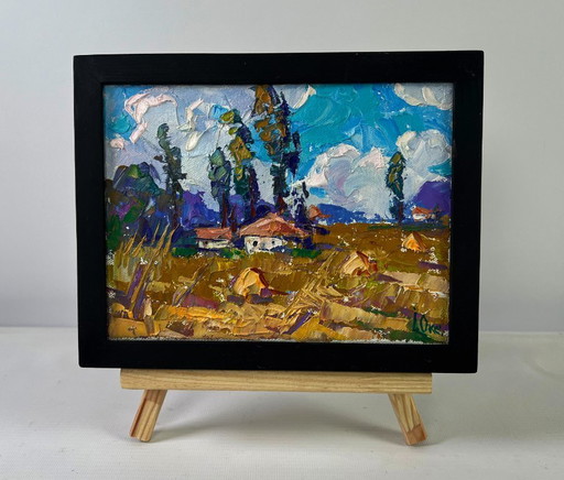 Original Oil Painting Summer Village Landscape A ray of sunshine in smile of nature