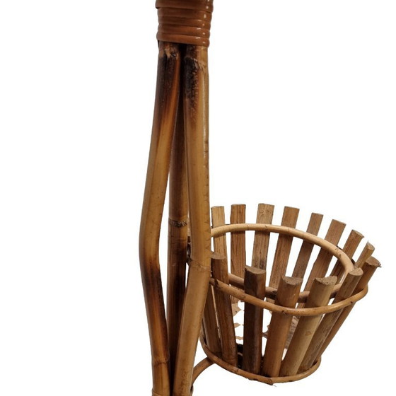 Image 1 of Vintage bamboe en rotan plantenstandaard