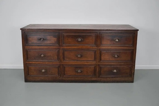 Antieke Franse eiken en fruitenhouten apothekers- / archiefkast, begin 20e eeuw