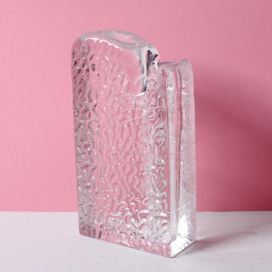 Image 1 of Mid-century Single Flower Textured Glass Block Bud Vase / Solifleur / Germany / 1960s