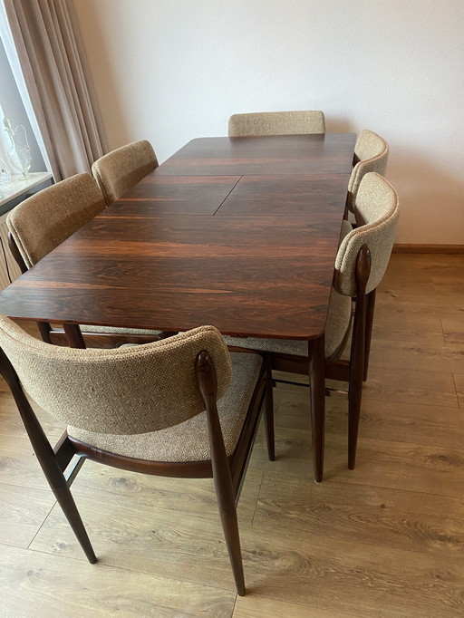 Vintage Pallisander Eethoek Tafel + 6 Stoelen Scandinavisch Design