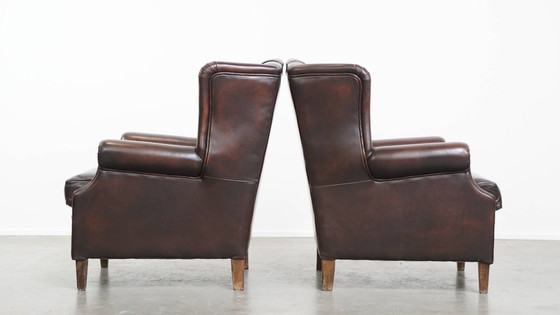 Image 1 of 2x Rundleren Oorfauteuil in Engelse Stijl