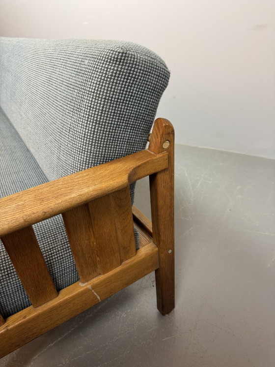 Image 1 of Mid-Century 3-Seat Oak Sleeper Sofa with Soft Blue Upholstery Attributed to Pastoe, The Netherlands 1970s.