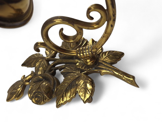 Image 1 of Antique brass wall candle holder stand Floral electric